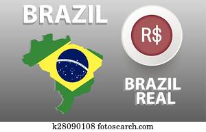 illustration map of Brazil, the button with the currency symbol and its name