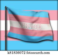 PRIDE word, text on the transgender flag in trans colors blue, pink and purple