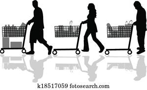 silhouettes, de, gens, dehors, achats