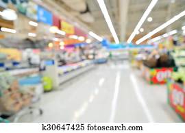 Supermarket blur background with bokeh, Miscellaneous Product shelf Supermarket blur background with bokeh, Miscellaneous Product shelf
