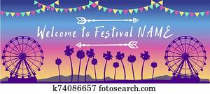 פסטל, coachella, טאמאד, פסטיבל, printed,, ארוז, set., הדפס, version., הזמנה, included., אופנתי, מפלגה, מחנה, או, פסטיבל