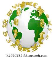 celkový, world currency, symbols, okolo, množstvo