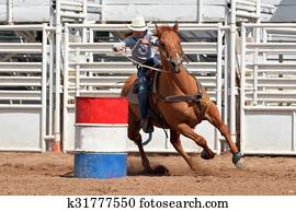 Cowgirl in a barrel race Cowgirl in a barrel race