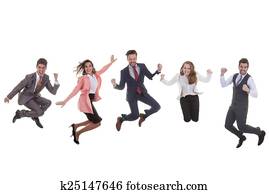 equipe affaires, groupe, sauter, pour, reussite