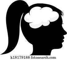 hembra, silueta, con, cerebro