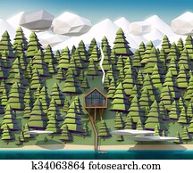 House on wild coast of a mountain river