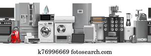 Household and kitchen appliances and home technics in a row. Seamless pattern. E-commerce online internet store concept. Household and kitchen appliances and home technics in a row. Seamless pattern. E-commerce online internet store concept.