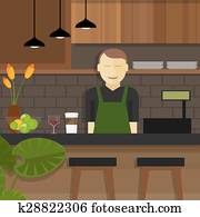 laden, café, assistent, kellnerin, hinter, kassierer, eigentümer laden, café, assistent, kellnerin, hinter, kassierer, eigentümer