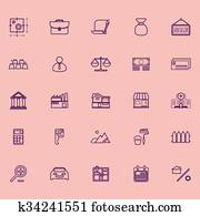 Mortgage and home loan purple line icons
