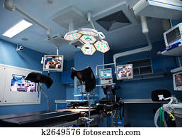 urology surgery room with lights and monitors on urology surgery room with lights and monitors on