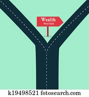 Wealth road sign arrow show fortune road business concept and financial freedom symbol with a straight road or highway.
