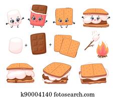 זמום, של, סמור, מתוק, קינוח, preparing,, ציור היתולי, וקטור, דוגמה, isolated.