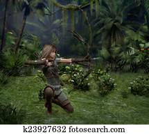 a, קטן, צייד, ב, ה, jungle,, 3d, כ.ג.