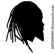 Black Men African American, African profile picture silhouette. Man from the side with afroharren. Long Dreads, Long Dreadlocks hairstyle, afro hair and beard. Silhouette Black Men African American, African profile picture silhouette. Man from the side with afroharren. Long Dreads, Long Dreadlocks hairstyle, afro hair and beard. Silhouette