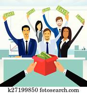 Business People Group Crowd Funding Put Money Donation in Box Business People Group Crowd Funding Put Money Donation in Box