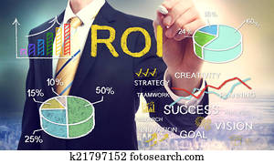 Businessman drawing ROI (return on investment) Businessman drawing ROI (return on investment)