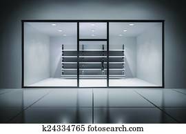 butik, interior, hos, hylder