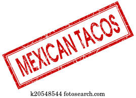 Mexican tacos red square grungy stamp isolated on white background Mexican tacos red square grungy stamp isolated on white background