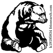 sentando, urso, pretas, branca