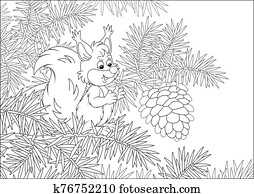 Small squirrel with a big cone Small squirrel with a big cone