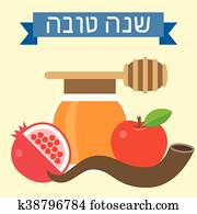 vetorial, rosh hashanah, apartamento, disign