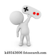 3D Character holding up video game controller gamepad 3D Character holding up video game controller gamepad