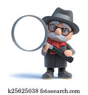 3d, איש ישן, מסתכל, דרך, a, מאגניפיינגגלאס