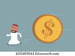 Arabian businessman funning from powerful dollar