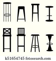 bar stools set in black ilustration