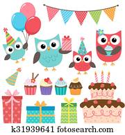 Birthday party elements with owls