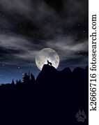 farkas, alatt, holdfény