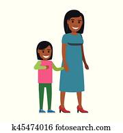 Happy Mother Walking with Daughter Flat Vector