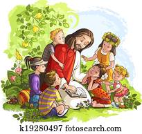 jesus, leitura, bíblia, com, crianças