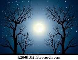 tree with moon sketch