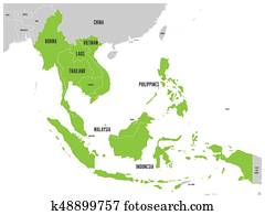 ASEAN Economic Community, AEC, map. Grey map with green highlighted member countries, Southeast Asia. Vector illustration