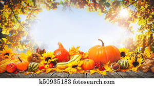 ação graças, fundo, com, abóboras