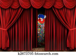 Clown on Stage Behind Curtain
