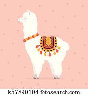 cute, desenhado, lhama, ou, alpaca