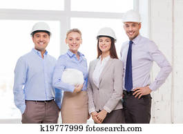 feliz, equipe negócio, em, escritório