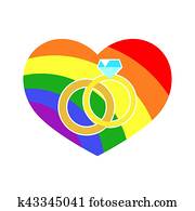Vector gay LGBT wedding rings rainbow heart Vector gay LGBT wedding rings rainbow heart