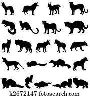 wolves and martens silhouettes set wolves and martens silhouettes set