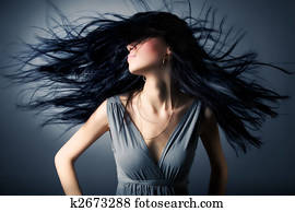 Woman with fluttering hair