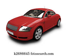 isolado, carro vermelho, vista dianteira