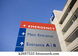 Modern hospital and emergency sign