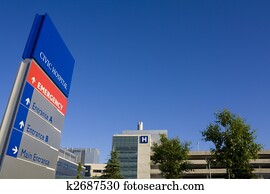 Modern hospital and emergency sign