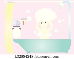 the woman taking a bath