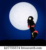 woman on moonlight vector