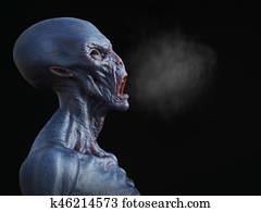 3D rendering of an alien creature screaming.