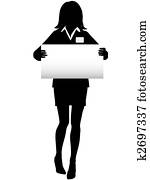 Business Woman Silhouette with Name Tag Sign