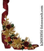 Christmas border ribbons gold poinsettias Christmas border ribbons gold poinsettias